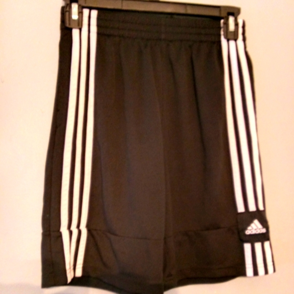 ADIDAS Boys Black With White Stripes Shorts Size 14-16